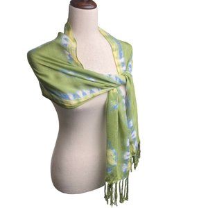 Payless Fairycore Green Yellow Tie Dye Watercolor Viscose Wrap Scarf 72”x12”